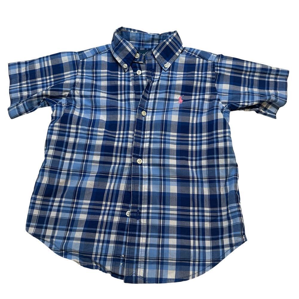 Ralph Lauren Blue Plaid Short Sleeve Button Up sz 3T